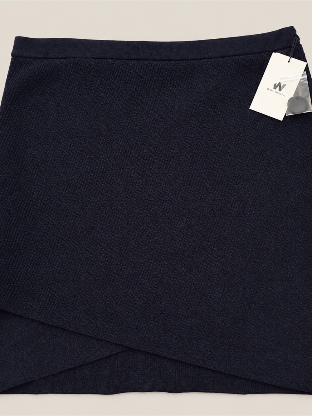 W By Worth Navy Rib Knit Skirt Crossover Hem NWT Size L